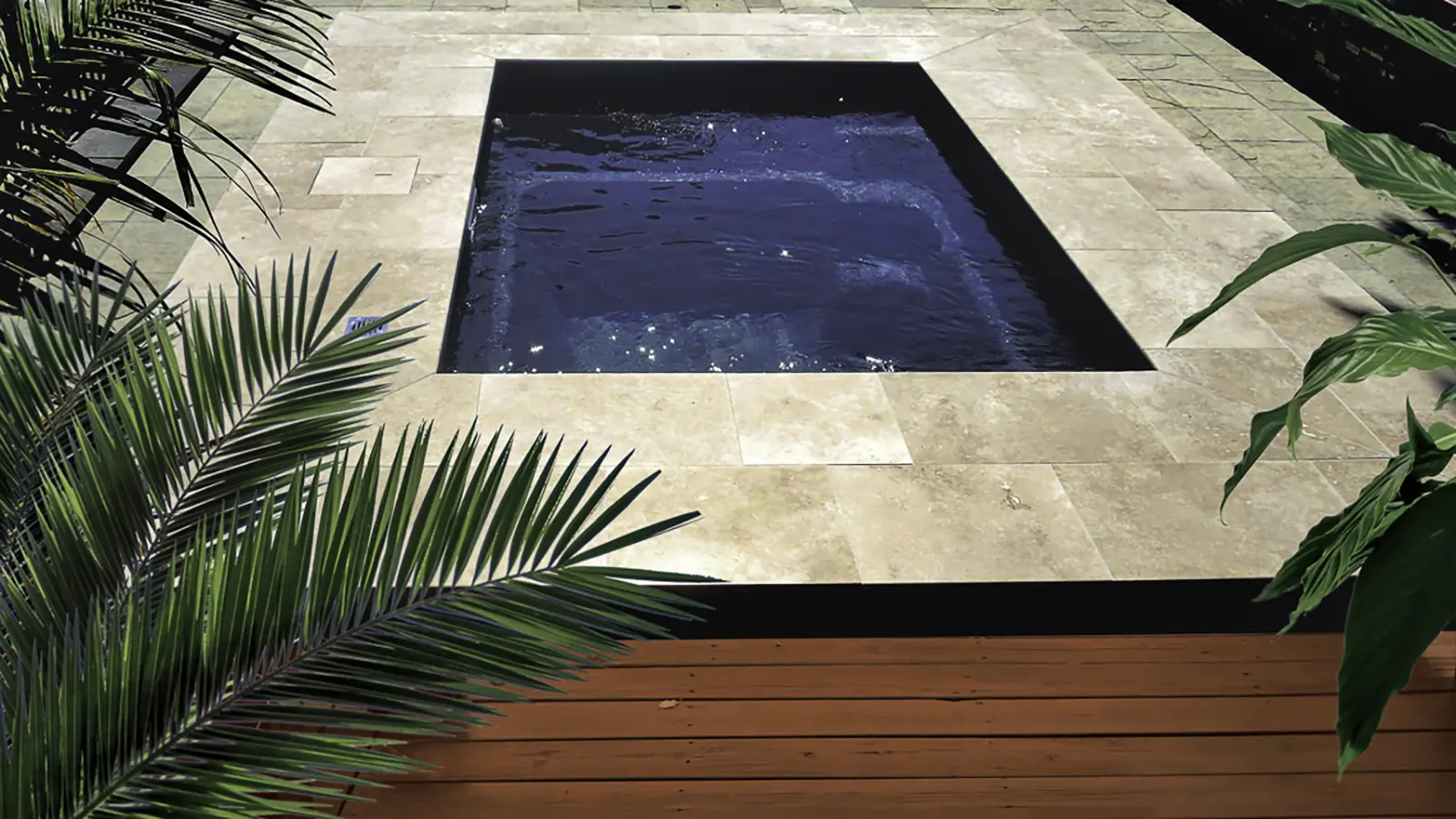 Fiji Plunge Pool Fiberglass Small Square Pool with bench seating